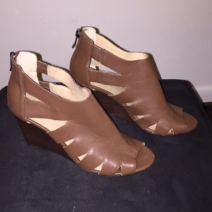 BCBG brown open-toe booties!